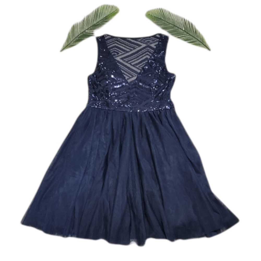 Trixxi Navy Blue Scoop Neck Sequin Mini Tulle Button‎ Dress Size 7
